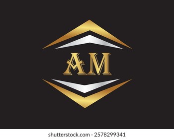 AM Letter company name vector logo design ,AM logo design icon, 
AM letter abstract golden and silver gradient logo design.
