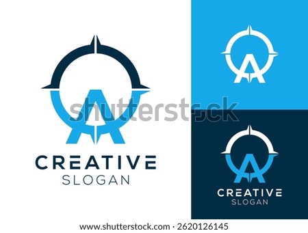 Letter A with compass abstract logo design