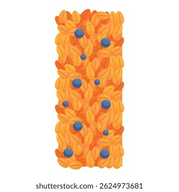 Letter i composed of oat flakes and blueberries forming a healthy breakfast snack