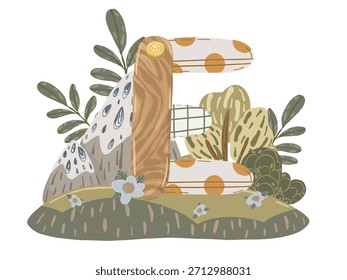 Letter composition, hand drawn  illustration with abstract alphabet symbol
