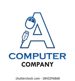 Letter a with computer mouse logo template illustration.