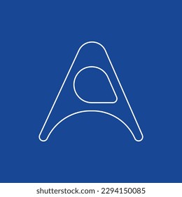 Letter A conceptual text design logo template design. Simple letter mark Vector illustration. White color outline on blue background.