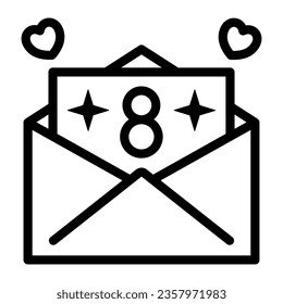 Letter of congratulations on Eight of march line icon, 8 March concept, Happy woman day message sign on white background, envelope with march greeting card icon in outline. Vector graphics