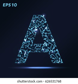 The letter A consists of points, lines and triangles. Vector illustration
