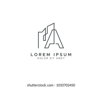 Letter A Construction and Building Artline Logo Template