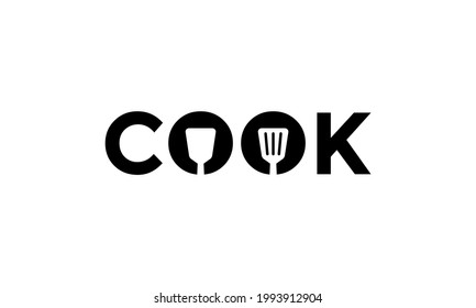 letter cook with spatula logo vector icon illustration design