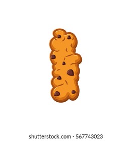 I letter cookies. Cookie font. Oatmeal biscuit alphabet symbol. Food sign ABC
