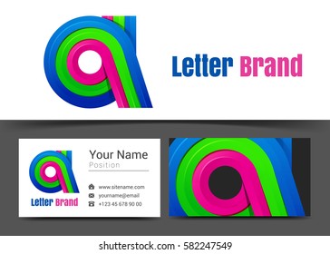 A Letter Corporate Logo and Business Card Sign Template. Creative Design with Colorful Logotype Visual Identity Composition Made of Multicolored Element. Vector Illustration.