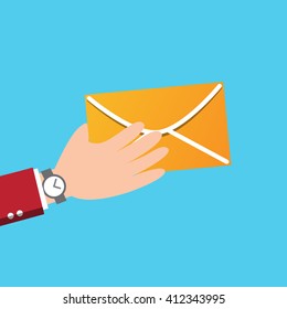  letter with counter notification, postman hand, concept of incoming email message, mail delivery service, newsletter announcement flat modern vector illustration design isolated