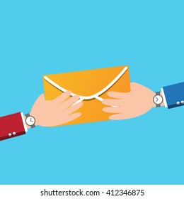  letter with counter notification, postman hand, concept of incoming email message, mail delivery service, newsletter announcement flat modern vector illustration design isolated