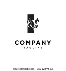 Letter I Cow Logo Icon Vector