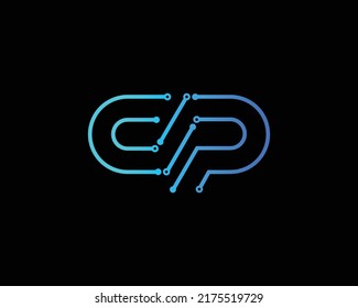 Letter CP, DP Technology and Network connection Logo concept. Circuits   Design Technology, Digital Interfaces and Digital Network Vector Template.