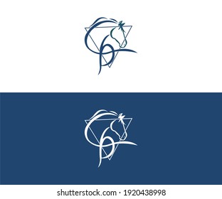 Letter cP icon logo with horse illustration design