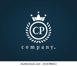 Letter CP laurel wreath monogram template. Beautiful crown logo for Royalty, business card, Boutique, Hotel, Heraldic, Cafe, Restaurant, Web design, Jewelry. Elegant vector emblem illustration.