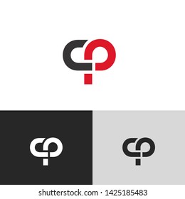 Letter cp linked lowercase logo design template elements. Isolated on white black grey background. Suitable for business, consulting group company.