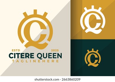 Letter Cq or Qc Crown Logo Icon Vector Design Illustration