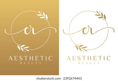 Letter CR Beauty Logo with Flourish Ornament