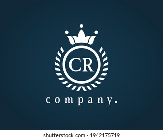 Letter CR, C R elegant crown emblem. Beautiful calligraphy laurel wreath crown monogram. Royal style initials letter logo. Graceful design for Restaurant, Cafe, Brand name, Badge, Label. Eps 10.