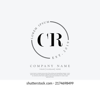 Letter CR Initial handwriting logo with signature and hand drawn style.