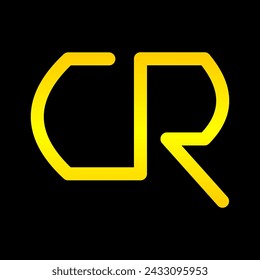 Letter CR Initial Logo Design Template Vector Illustration. Yellow Gold Single Line Typography on Black Background