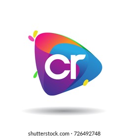 Letter CR logo with colorful splash background, letter combination logo design for creative industry, web, business and company.