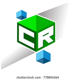 Letter CR logo in hexagon shape and green background, cube logo with letter design for company identity.
