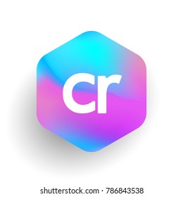 Letter CR logo in hexagon shape and colorful background, letter combination logo design for business and company identity.
