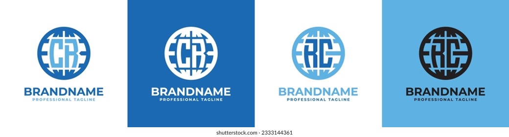 Letter CR and RC Globe Logo Set, suitable for any business with CR or RC initials.