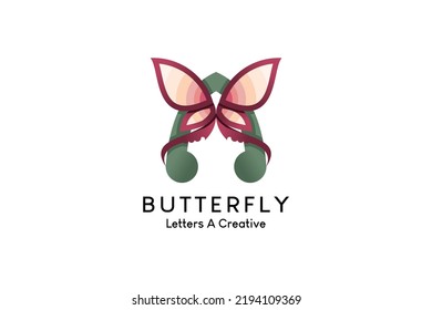 Letra A creativo diseño de símbolo de icono de mariposa