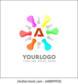 A Letter Creative logo design. Abstract vector logo. Colorful Pixel logo. Dots Brand Identity