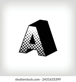 Letter A with creative shadow, pop art dot design alphabet sign. Vector. Modern background for posters, websites, web pages, business cards, postcards, interior design.