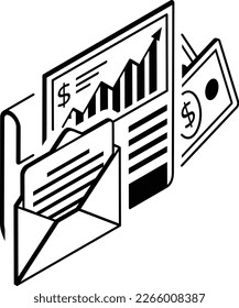 Letter of Credit Vector isometric outline Icon Design , Business Finance Symbol, Treasury and Capital Budget Sign, Financial Planning, Analysis and Control stock Credit banking Journal Concept
