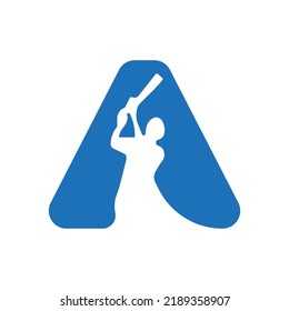 Letra A Signo vectorial de diseño del logotipo del bateador de críquet. Símbolo de logotipo de club de críquet