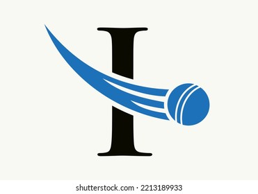 Letter I Cricket Logo Concept With Ball Icon For Cricket Club Symbol Vector Template. Cricketer Sign