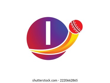 Letter I Cricket Logo Concept With Moving Cricket Ball Icon. Cricket Sports Logotype Symbol Vector Template Design.