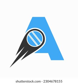 Letter A Cricket Logo Concept With Moving Ball Icon For Cricket Club Symbol. Cricketer Sign