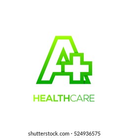 Letter A cross plus logo Green color,Medical healthcare hospital Logotype