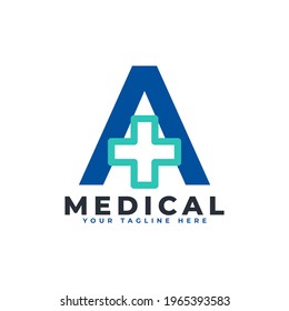 Letter A cross plus logo. Usable for Business, Science, Healthcare, Medical, Hospital and Nature Logos.
