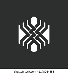 letter cross x stripes hexagonal logo vector