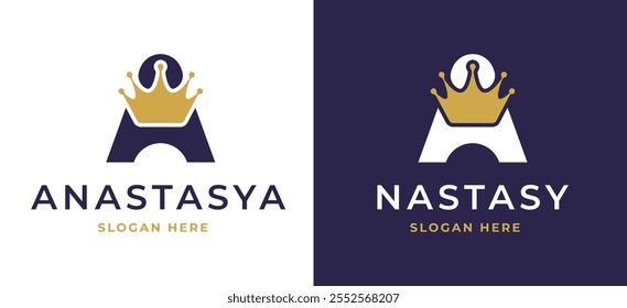 Letter A with Crown Logo Design Concept. Initial A with Monarch Symbol Elegant Monogram with Royal Symbol for Luxury and Premium Branding. A Alphabet Logo Vector Illustration