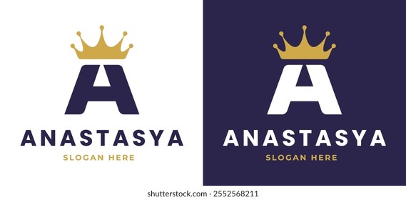 Letter A with Crown Logo Design Concept. Initial A with Monarch Symbol Elegant Monogram with Royal Symbol for Luxury and Premium Branding. A Alphabet Logo Vector Illustration