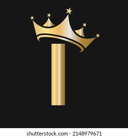 Letter I Crown Logo. Crown Logo on Letter I Vector Template for Beauty, Fashion, Star, Elegant, Luxury Sign