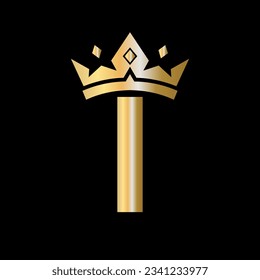 Letter I Crown Logo. Crown Logo on Letter I Vector Template for Beauty, Fashion, Star, Elegant, Luxury Sign