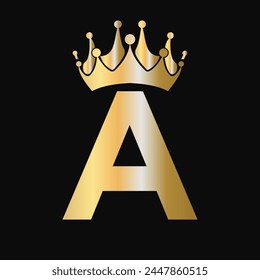 Letter A Crown Logo Template. Royal Crown Logotype Luxury Sign  for Beauty, Fashion, Star, Elegant Symbol
