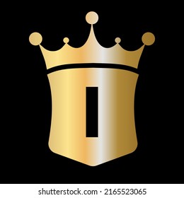 Letter I Crown and Shield Logo Vector Template with Luxury Concept Symbol