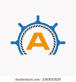 Letter A Cruise Steering Logo. Yacht Symbol, Ship Logotype, Marine Sign Template