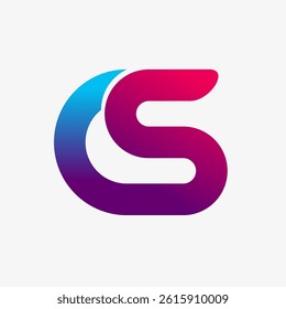 Letter CS creative monogram logo made as one wide line filled with colorful bright gradient