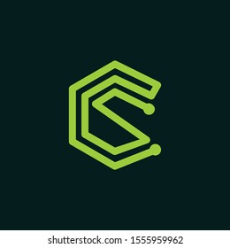 Letter CS Hexagon Circuit Creative Modern Logo