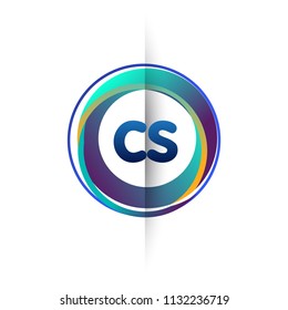 Letter CS logo with colorful circle, letter combination logo design with ring, circle object for creative industry, web, business and company.