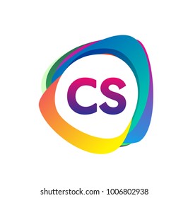 Letter CS logo with colorful splash background, letter combination logo design for creative industry, web, business and company.